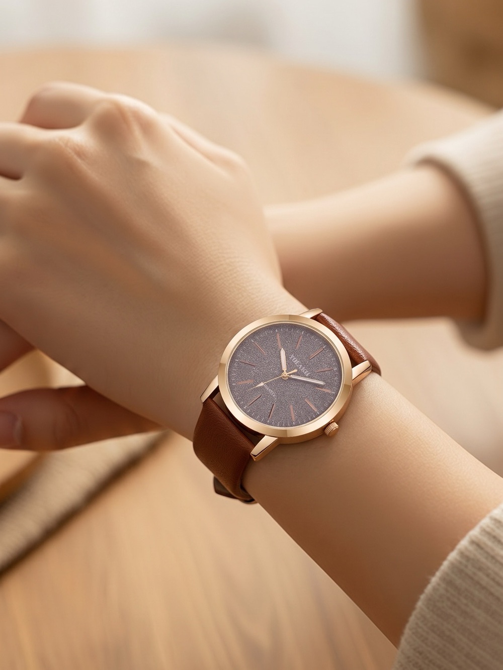 2387 - Brown - Classic Women's Watch with Brown Leather Strap and Gold Case - Picture 4 of 7